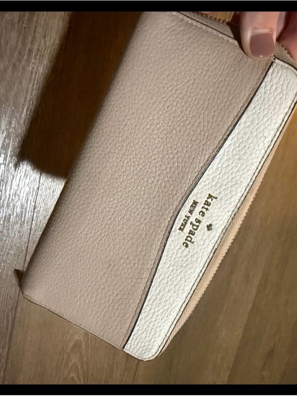 kate spade Blush Pink and White Pebbled Leather Zip Wallet